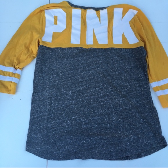 Pink Victoria Secret gold Gray M 3/4 arm top - Picture 3 of 3